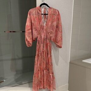 MISA Pink Stefanya Paisley Print Cutout Chiffon Midi Dress